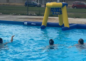 Kids Playing With New Hoop at Jackson Pool